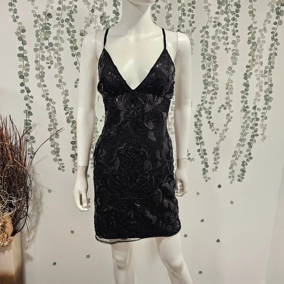 Lulus Spread the Magic Black Sequin Lace-Up Bodycon Mini Dress Sz S - Picture 3 of 11